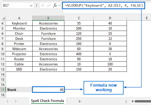 Correct Spelling Errors Inside Formulas
