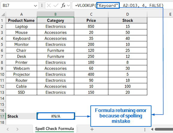 Correct Spelling Errors Inside Formulas