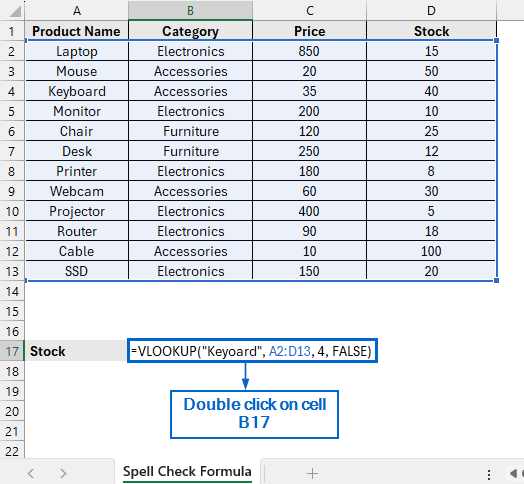 Correct Spelling Errors Inside Formulas