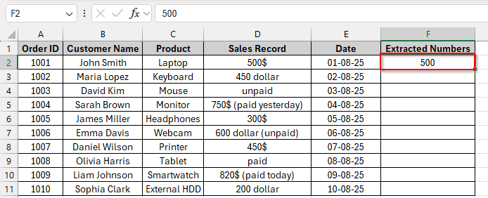 Using Flash Fill to Extract Numbers and Sum