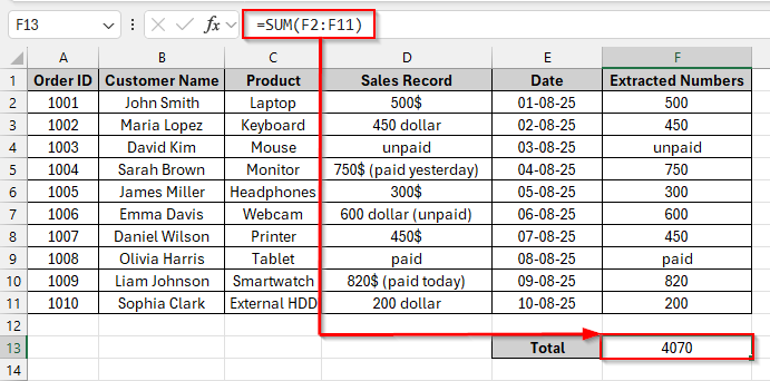 Using Flash Fill to Extract Numbers and Sum