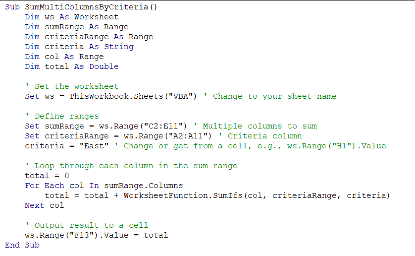 Creating a VBA Function for Multi-Column SUMIFS
