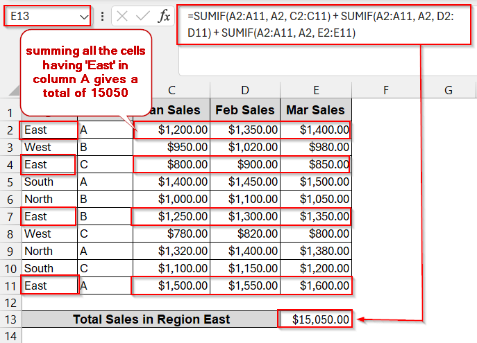 Combine Multiple SUMIFS for a Multi-Column Total