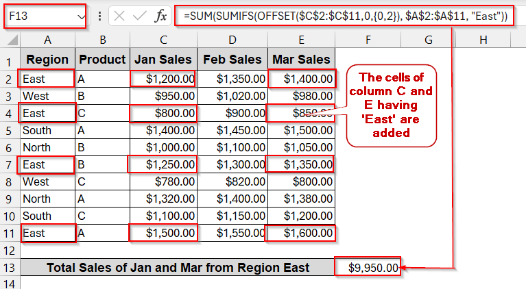 Sum Non-Adjacent Columns with SUMIFS and OFFSET Using Array Constants