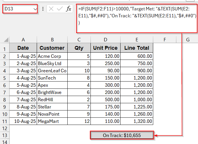 Show Different Text Based on Calculations Using IF and TEXT