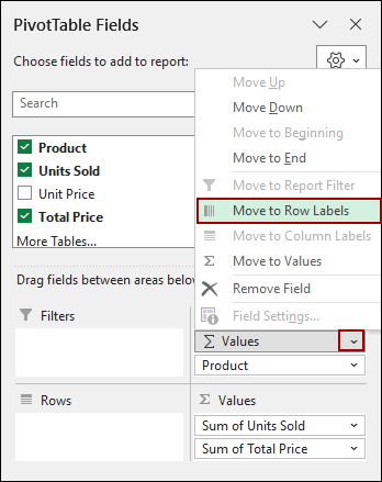 Rearranging PivotTable Fields