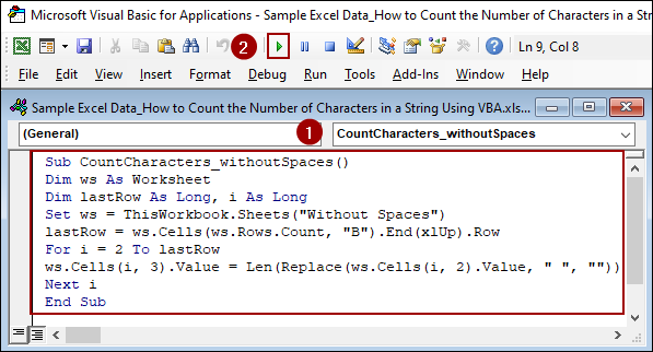 Calculating Characters Without Spaces