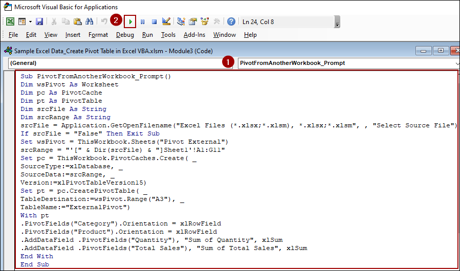 Creating a Pivot Table from Another Workbook