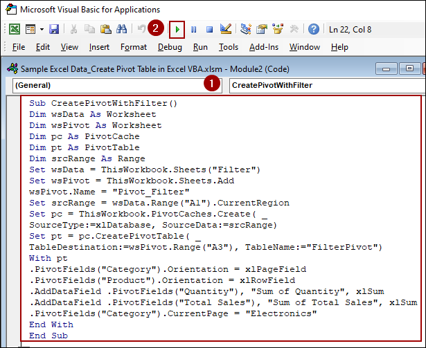 Inserting a Pivot Table with Filter Using VBA