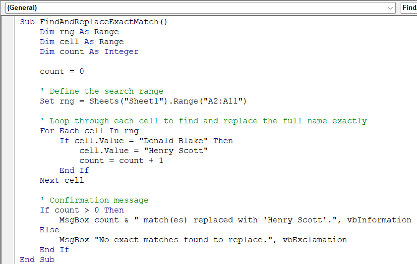 Find an Exact Match and Replace It Using VBA