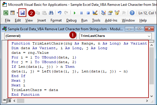 Applying a User-Defined Function to Remove Last Character from String