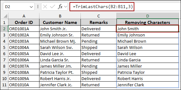 Applying a User-Defined Function to Remove Last Character from String