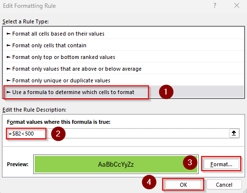 Format Based on Numerical Values in Another Column (Equal, Greater Than, and Less Than)