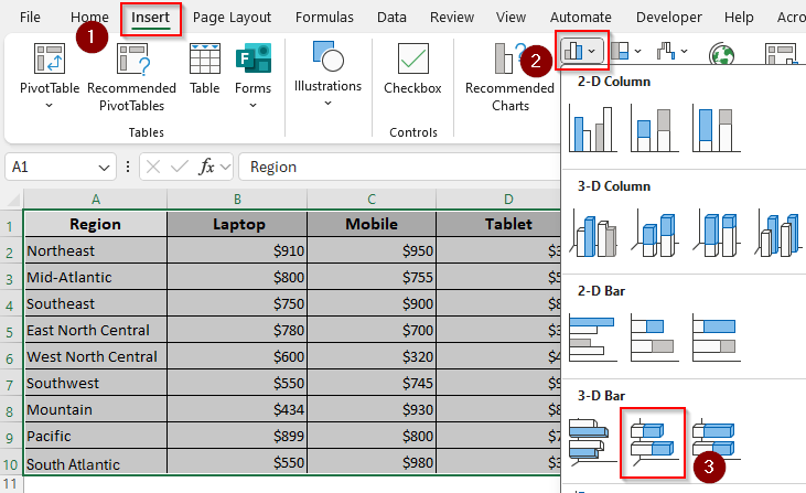 Make a 2-D/3-D Stacked Bar Chart