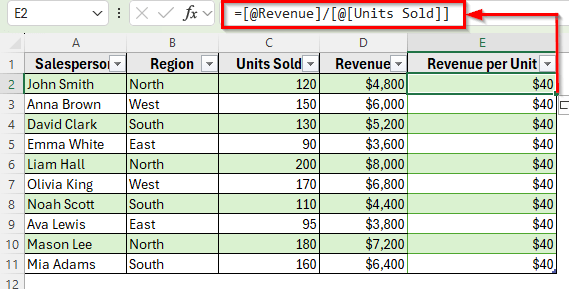 Use Structured Reference for Calculations Across Multiple Columns