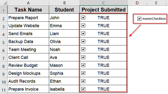 Steps to Check or Uncheck All Checkboxes With a Single Checkbox in Excel