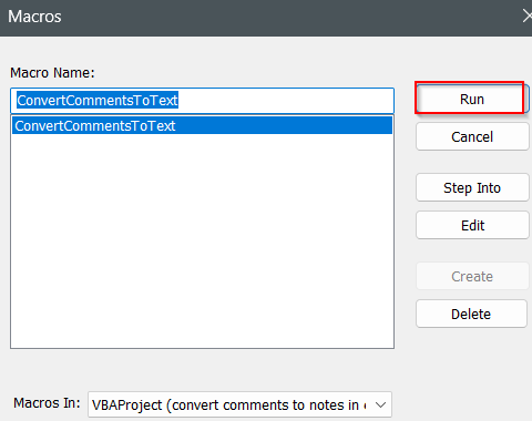 Run a VBA Macro to Bulk Convert All Comments to Notes