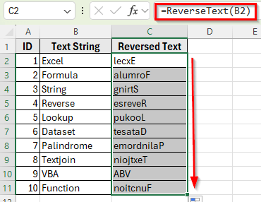 Reverse a Text String Using VBA in Excel