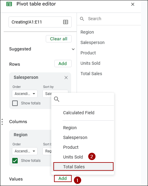 Customizing Rows, Columns, and Values in Pivot Table