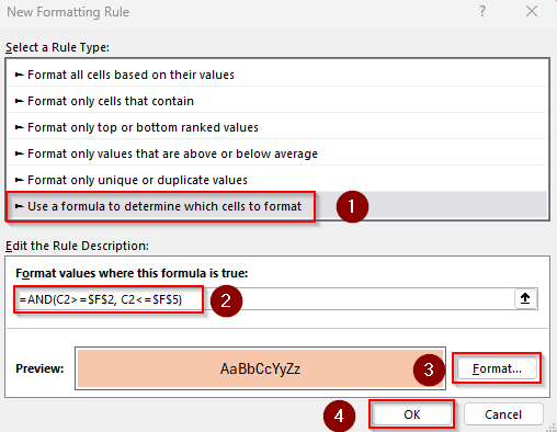 Format Dates That are Between Two Dates in Other Cells