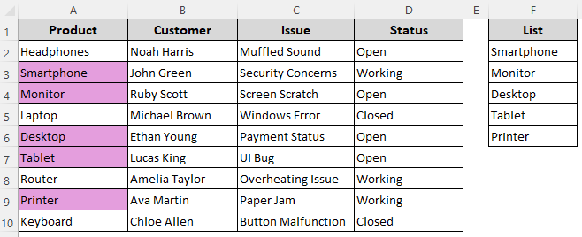 Format Matching Texts Using the ISNUMBER and MATCH Functions