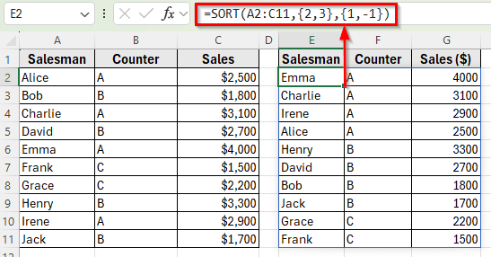 Auto Sort Multiple Columns with Different Orders