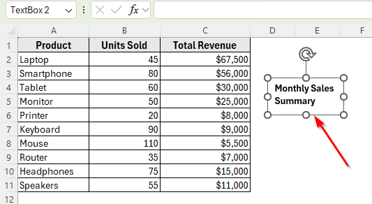 Using the Shapes Tool to Insert Text Box in Excel