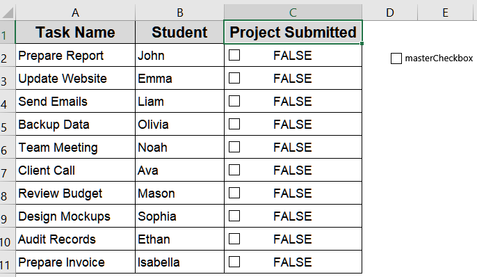 Steps to Check or Uncheck All Checkboxes With a Single Checkbox in Excel