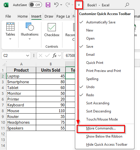 Insert Text Box Using the Quick Access Toolbar in Excel