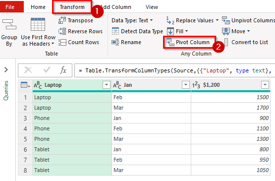 Using Power Query to Transpose Multiple Rows in Groups to Columns