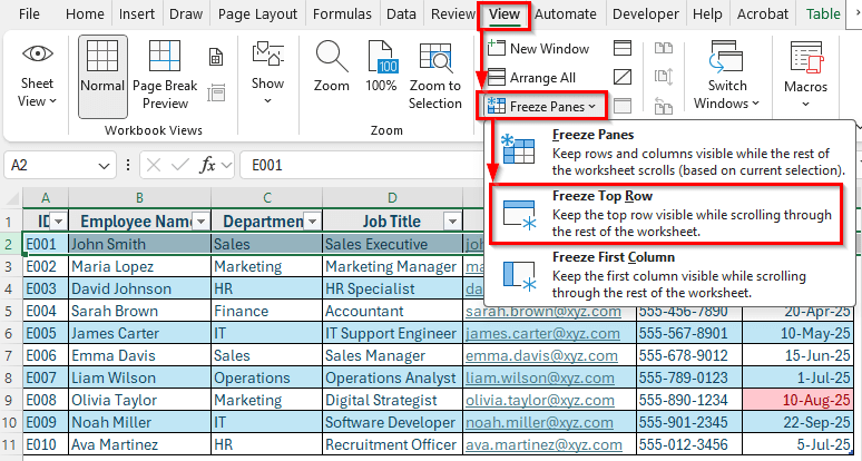 Steps to Create an Employee Database in Excel