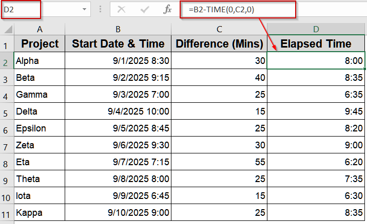 Subtracting a Specific Amount of Time Using the TIME Function