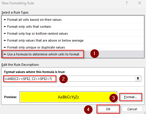Apply Conditional Formatting to Dates within X Days of a Date