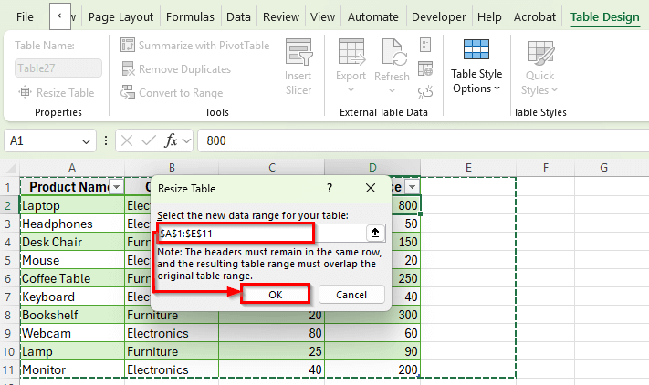 Add a Column Using the Table Design Tab