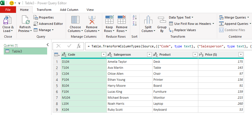 Transform Excel Data to Table Using Power Query