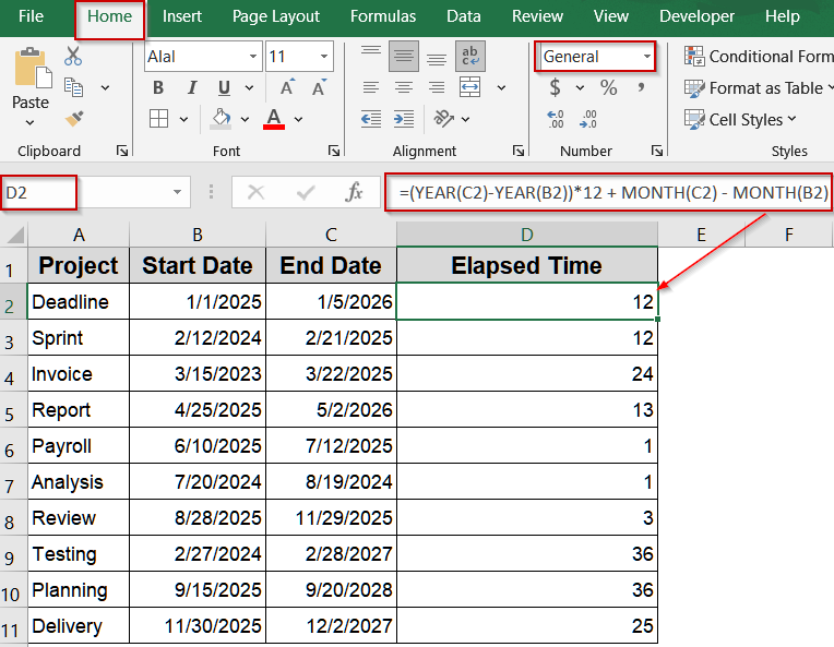 Compute Months Between Two Dates Using YEAR and MONTH Functions