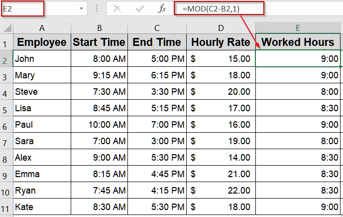 Handling Overnight Shifts with MOD Function