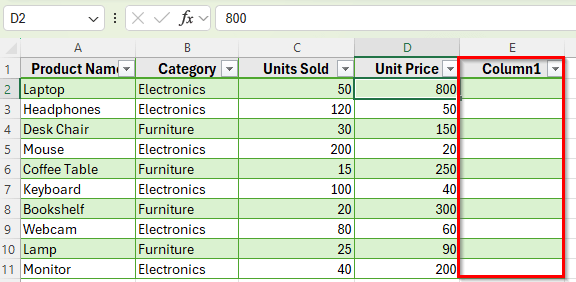 Add a Column Using the Table Design Tab