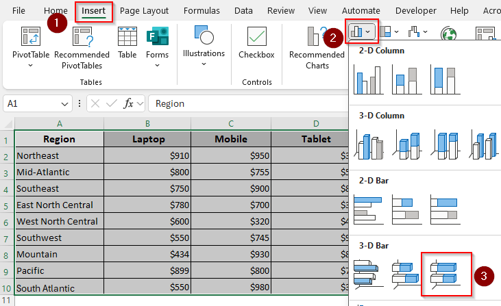 Design a 2-D/3-D 100% Stacked Bar Graph