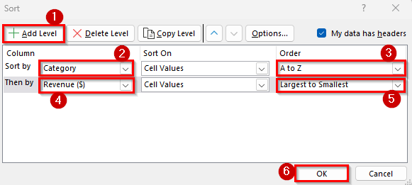 Sorting Rows by Column with the Sort Dialog Box