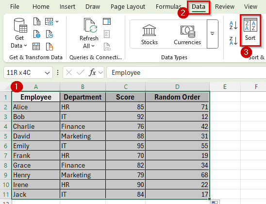 Applying RANDBETWEEN Function for Random Sort in Excel