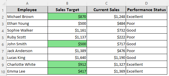 Compare Values in Two Columns and Format Based on the Values