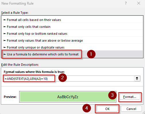 Highlight Cells with Text of a Certain Length