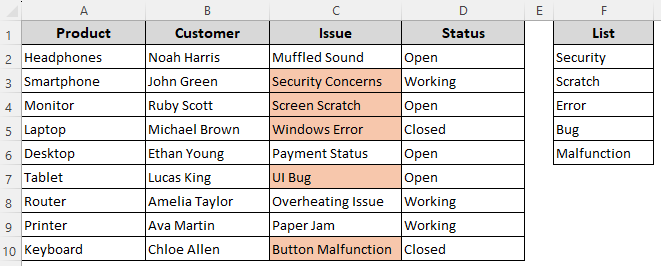 Highlight Cells with COUNTIF and SUMPRODUCT When Value Partially Matches a List