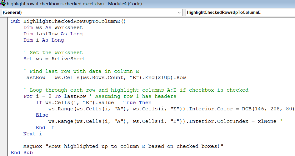 Automatically Highlight Rows with VBA Macro