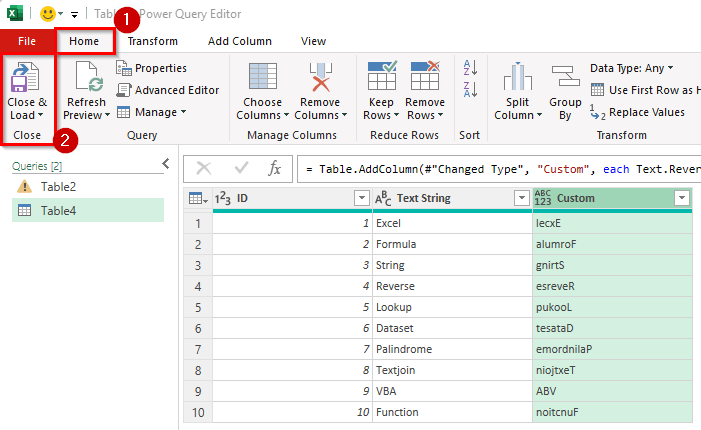 Using Power Query to Reverse a Text String