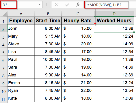 Calculating Elapsed Time Using NOW Function