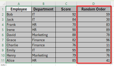 Applying RANDBETWEEN Function for Random Sort in Excel