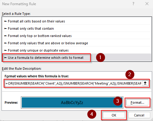 Format Cells that Contain One of Multiple Text Values
