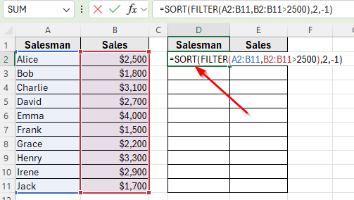 Use SORT with FILTER to Auto Sort by Conditions